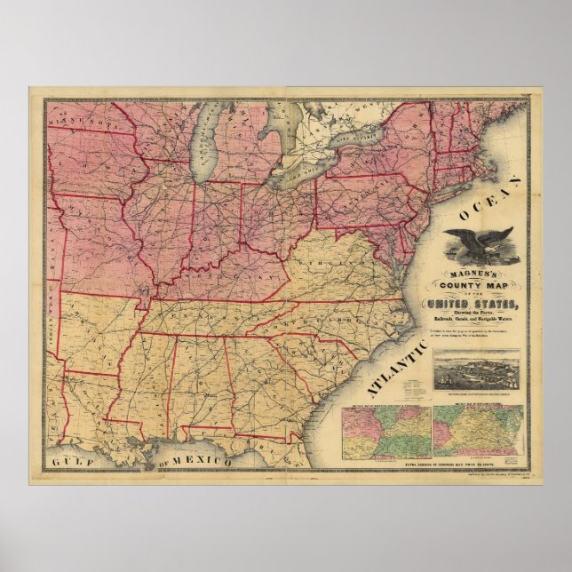 United States Civil War Map by Charles Magnus 1862 Poster (Front)
