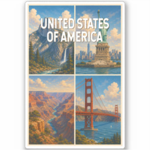 United States Collage Illustration Travel Art