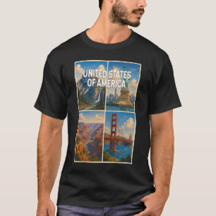 United States Collage Illustration Travel Art T-Shirt