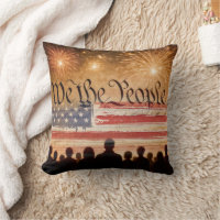 United States Constitution With Fireworks and Flag