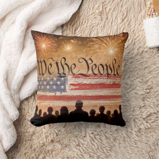 United States Constitution With Fireworks and Flag Cushion (Blanket)
