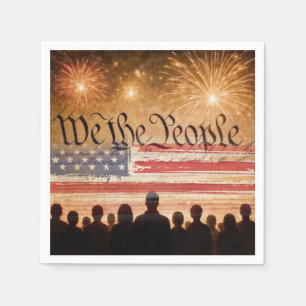 United States Constitution With Fireworks and Flag Napkin