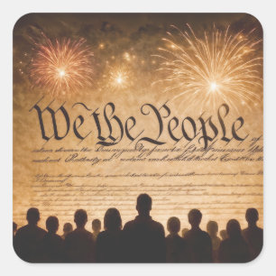 United States Constitution With Fireworks Square Sticker