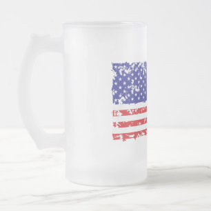 United States Distressed Flag Frosted Glass Beer Mug