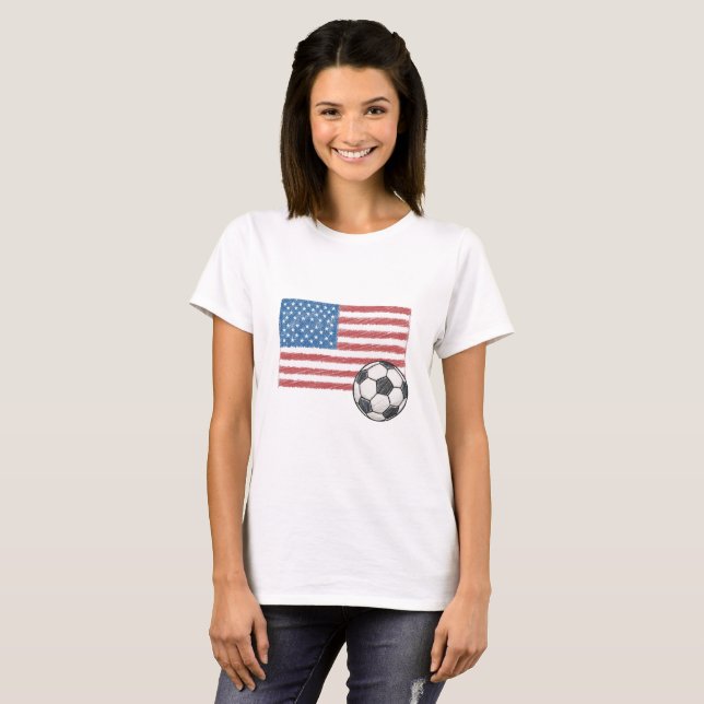 United States flag and crayon-style soccer ball T-Shirt (Front Full)