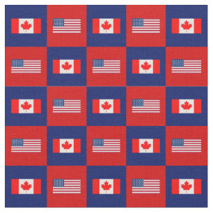 United States Flag, Canada Flag on Blue and Red 2” Fabric