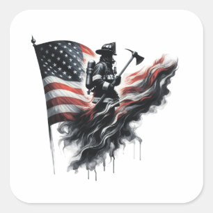  United States Flag. Firefighter Square Sticker