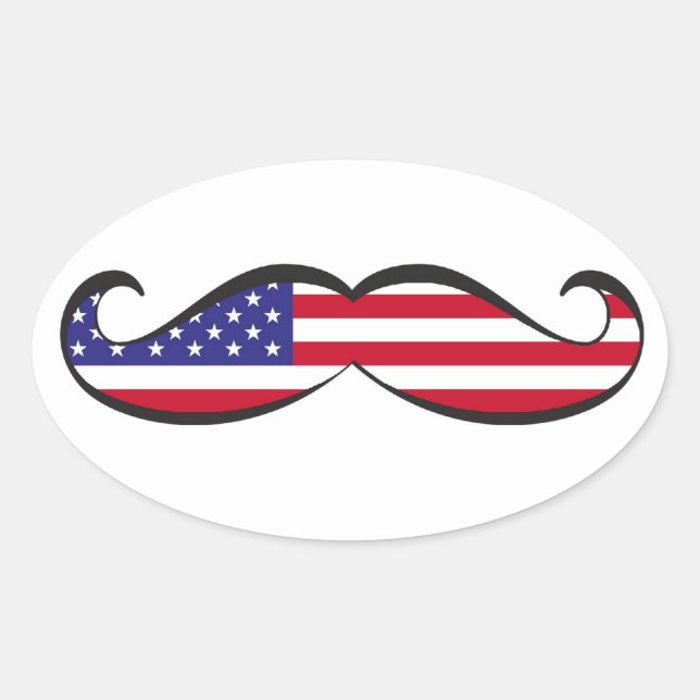 United States Flag Moustache Oval Sticker (Front)