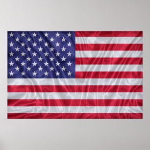 United States flag pattern on the fabric texture,  Poster