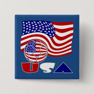 United States Flag USA Soccer Ball Blue Background 15 Cm Square Badge