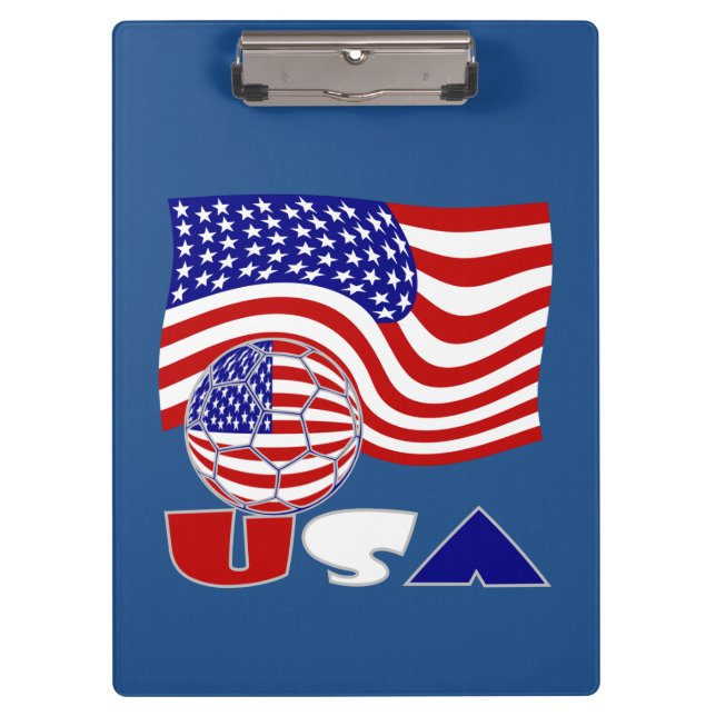 United States Flag USA Soccer Ball Blue Background Clipboard (Front)