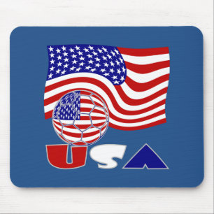 United States Flag USA Soccer Ball Blue Background Mouse Mat