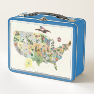 United States Flower Map - Our National Bouquet Metal Lunch Box