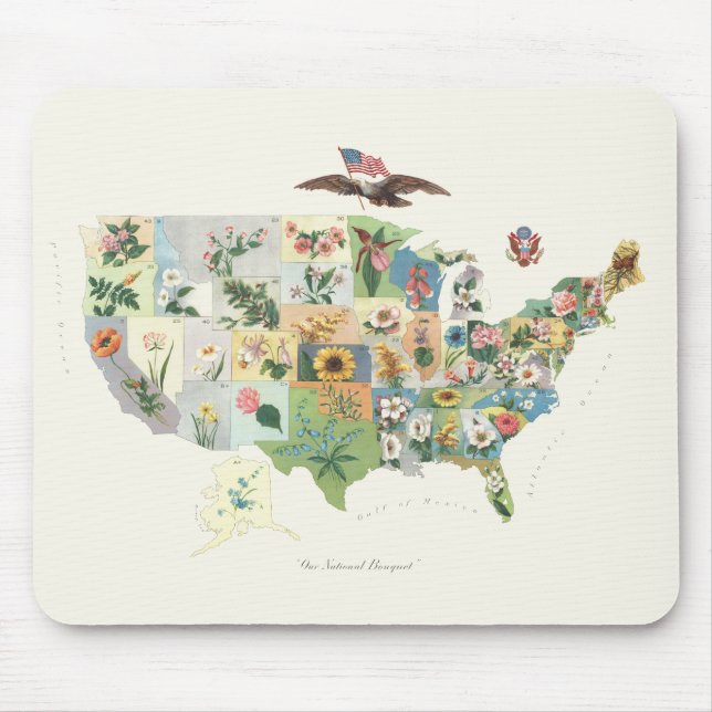 United States Flower Map - Our National Bouquet Mouse Mat (Front)