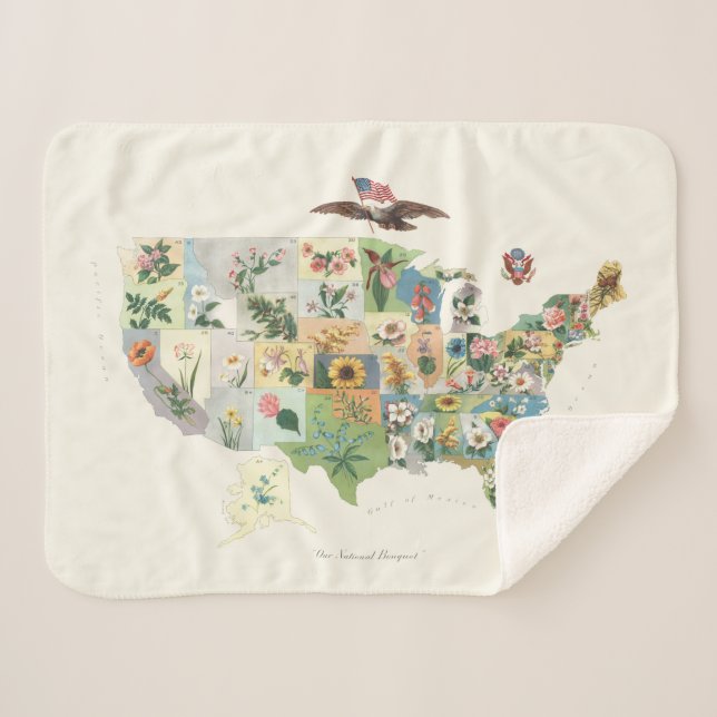 United States Flower Map - Our National Bouquet Sherpa Blanket (Front (Horizontal))