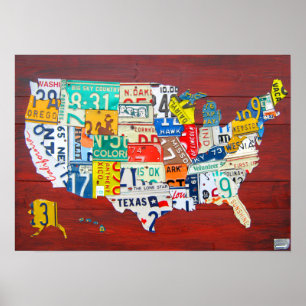 United States License Plate Map 2011 Red Version Poster