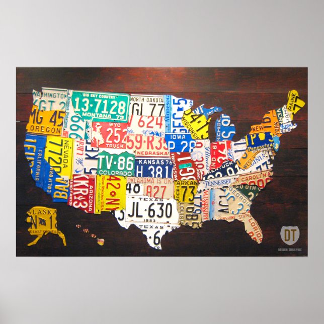 United States License Plate Map Poster (Front)