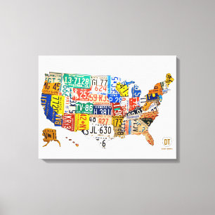 United States License Plate Map Wrapped Canvas