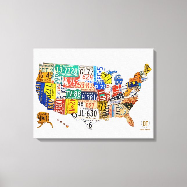 United States License Plate Map Wrapped Canvas (Front)