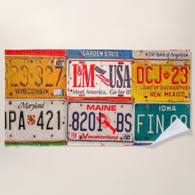 United States License Plates Art America Beach Towel (Front)
