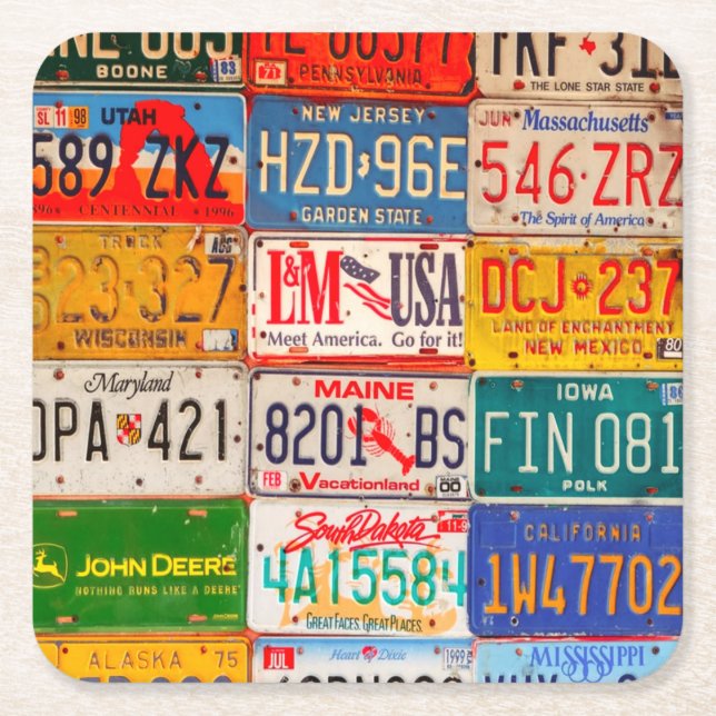 United States License Plates Art America Square Paper Coaster (Front)
