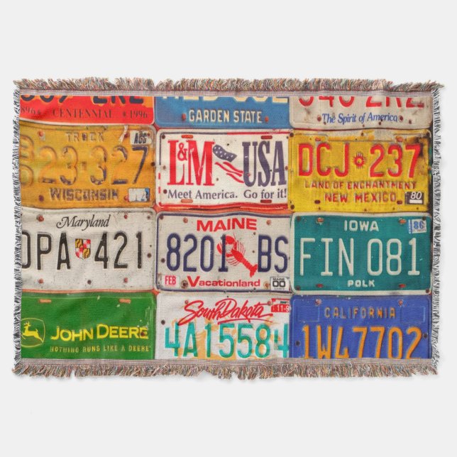 United States License Plates Art America Throw Blanket (Front)