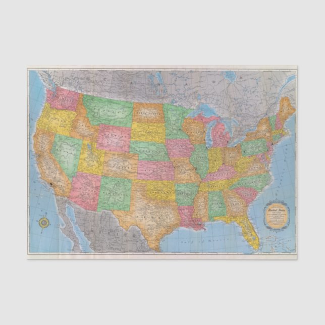 United States Map 3 Tissue Paper (Front)