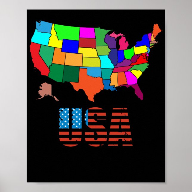 United States Map All The States Colorful USA Poster (Front)