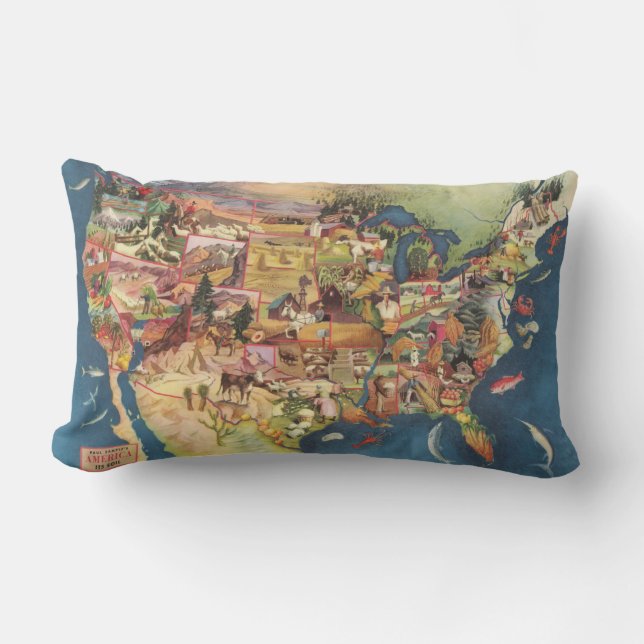 United States Map - American Farming & Agriculture Lumbar Cushion (Front)