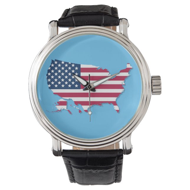 United States Map and Flag Red White and Blue Watch (Front)