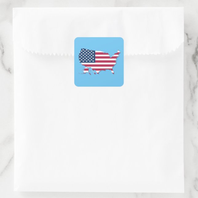 United States Map and Flag Red White Blue Square Sticker (Bag)