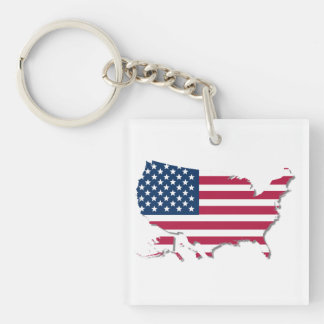 United States Map and Flag White Red Blue Key Ring