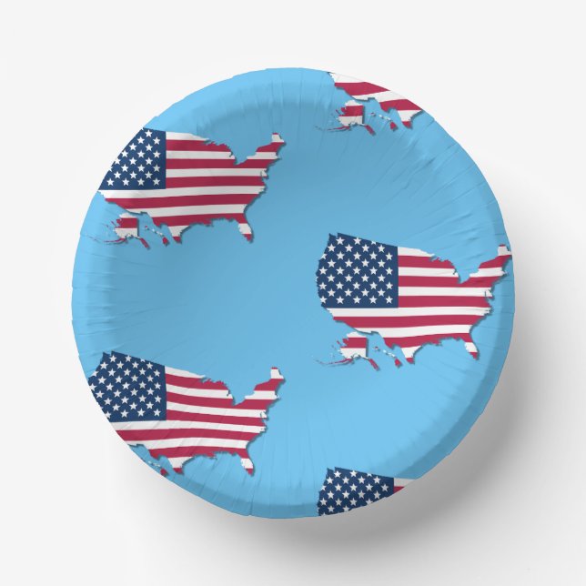 United States Map and Flag White Red Blue Pattern Paper Plate (Front)