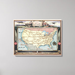 United States Map Ship the Skyway via Air Express Canvas Print
