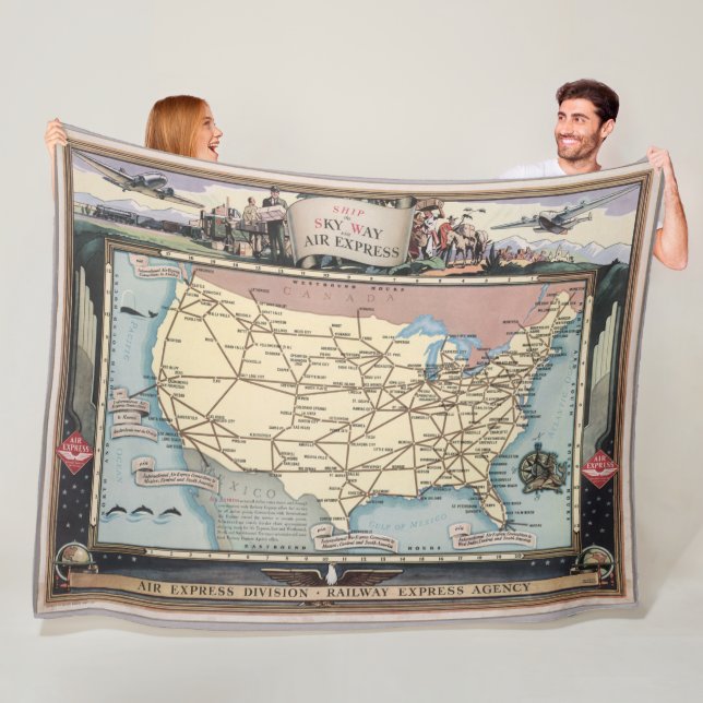 United States Map Ship the Skyway via Air Express Fleece Blanket (In Situ)