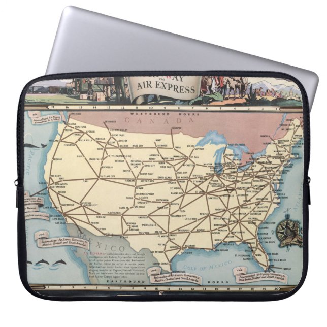 United States Map Ship the Skyway via Air Express Laptop Sleeve (Front)