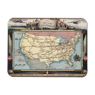 United States Map Ship the Skyway via Air Express Magnet
