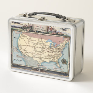 United States Map Ship the Skyway via Air Express Metal Lunch Box