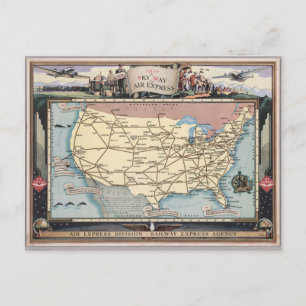 United States Map Ship the Skyway via Air Express Postcard