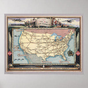 United States Map Ship the Skyway via Air Express Poster