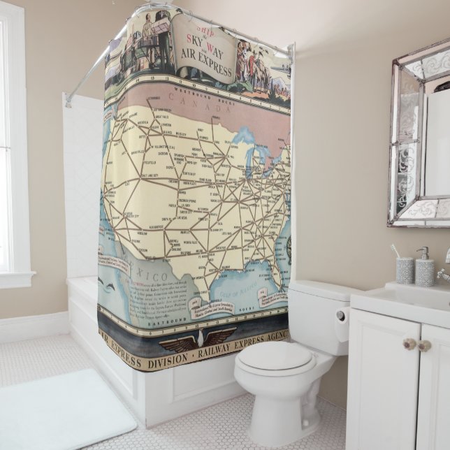 United States Map Ship the Skyway via Air Express Shower Curtain (In Situ)