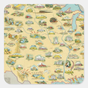 United States Map Square Sticker