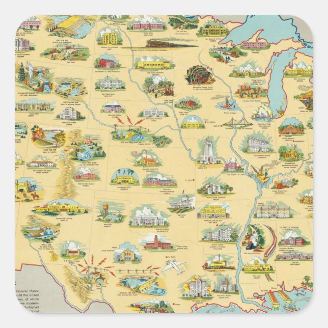 United States Map Square Sticker (Front)