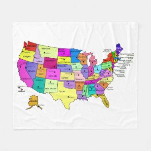 United States Map state names and capitals Fleece Blanket