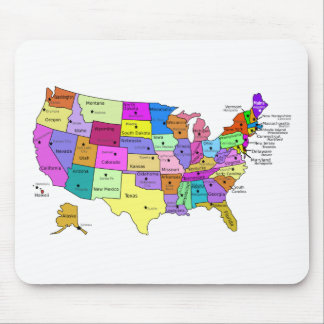 United States Map state names and capitals Mouse Mat