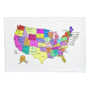 United States Map state names and capitals Pillowcase