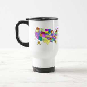 United States Map state names and capitals Travel Mug