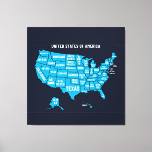 United States Map Teal Minimal Design Canvas Print