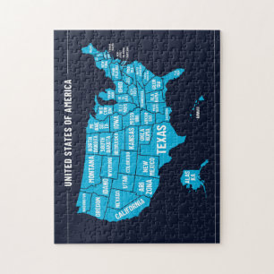 United States Map Teal Minimal Design Jigsaw Puzzle