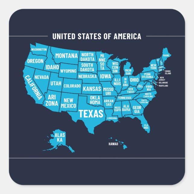 United States Map Teal Minimal Design Square Sticker (Front)